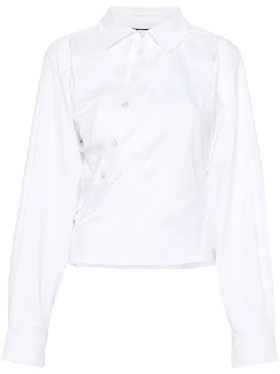 JADE CROPPER WHITE ASYMMETRIC COTTON SHIRT