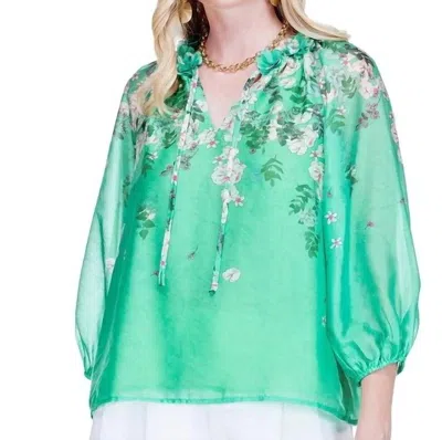 Jade Dimensional Flowers Top In Emerald Bloom In Green