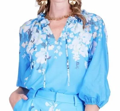Jade Dimensional Flowers Top In Sky Garden In Blue