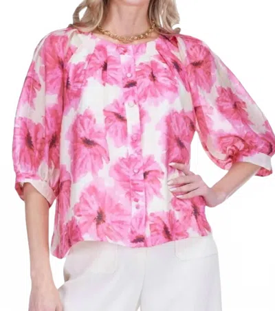 Jade Drift Pleated Button Top In Rose In Multi