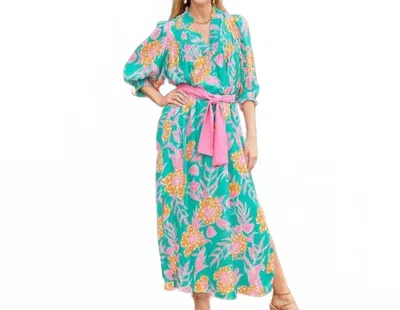 Jade Elastic V-neck Maxi Dress In Tiger Lily In Multi