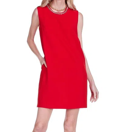 Jade Embellished Neck Shift Dress In Red