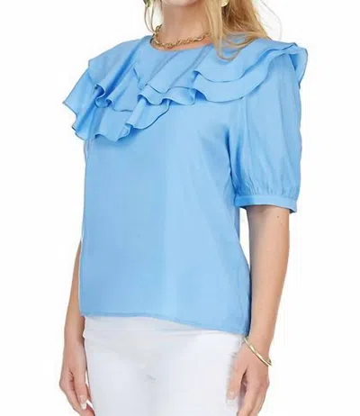 Jade Eva Flutter Neck Top In Blue