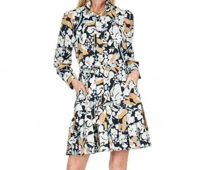 Jade Fall Bloom Pleated Flounce Dress In Black In Multi