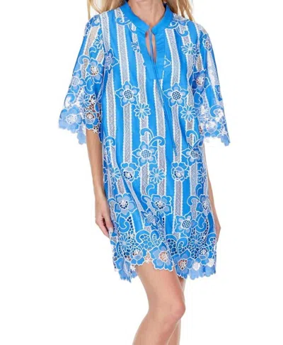 Jade Flared Sleeve Dress In Bellflower Lace In Blue