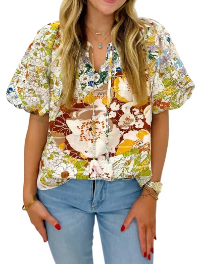 Jade Flora V-neck Top In Multi