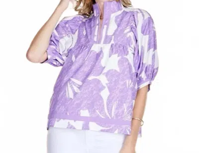 Jade Floral Blooms Stand Collar Top In Lavender In Purple