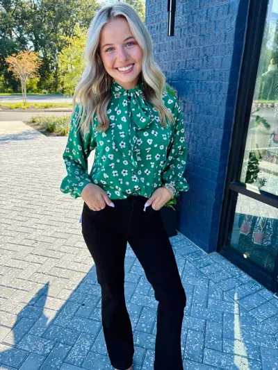 Jade Floral Tie Blouse In Green