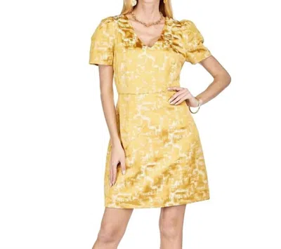 Jade Foil Pattern V-neck Dress In Gold