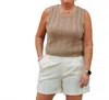 Jade Front Pleated Short In Cream In Brown