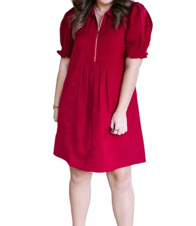 Jade Front Zip Darts Dress In Red