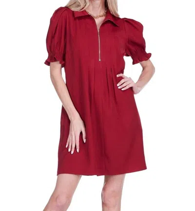 Jade Front Zip Darts Dress In Wine In Red