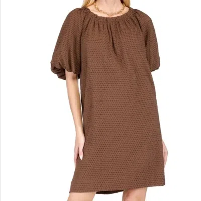 Jade Gather Neck Tie Back Dress In Brown