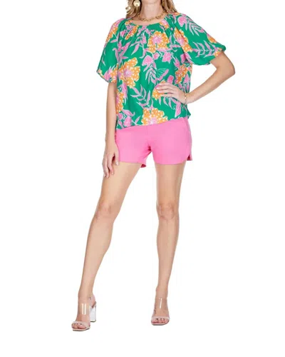 Jade Gather Neck Tie Back Top In Tiger Lily In Green