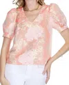 Jade V Neck Puff Sleeve Top In Gold Dust In Multi