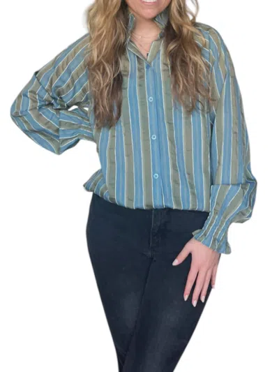 Jade Gracie Striped Button Down Top In Green Blue In Multi