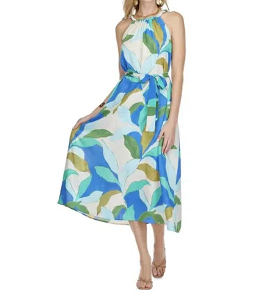Jade Halter Maxi Dress In Tropical Leaves In Multi