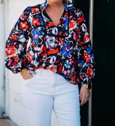 Jade High Neck Long Sleeve Top In Painted Bloom In Multi