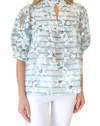 Jade High Neck Puff Sleeve Top In Blooming Silhouette In Multi