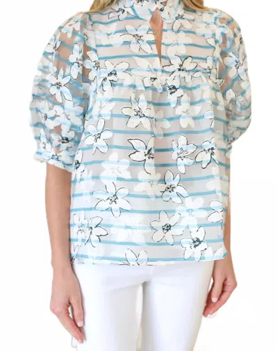 Jade High Neck Puff Sleeve Top In Blooming Silhouette In Multi