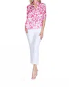 Jade High Neck Puff Sleeve Top In Magenta Hibiscus In Pink
