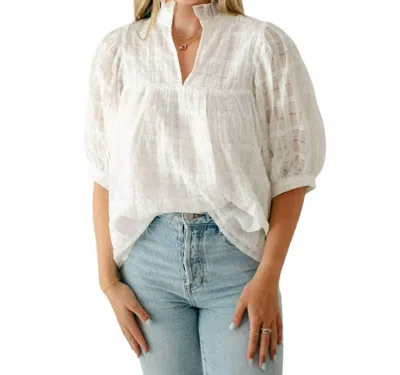 Jade High Neck Puff Sleeve Top In White