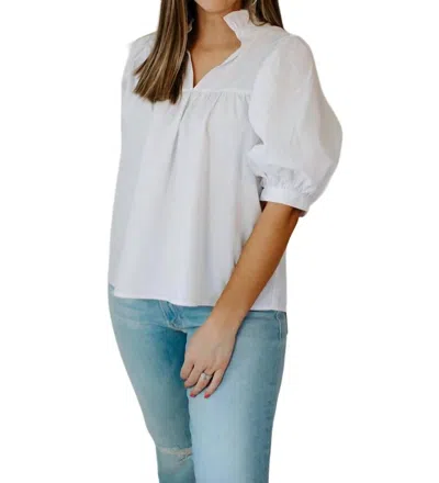 Jade High Neck Puff Sleeve Top In White