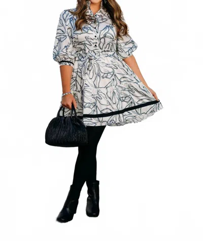 Jade High Neck Tiered Dress In Black Leaves