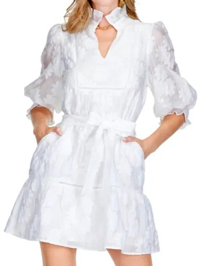 Jade High Neck Trimmed Dress In White