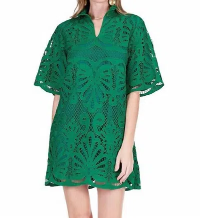Jade High Neck Tunic Dress In Green Lace