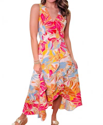 Jade Island Breeze Ruffles Side Wrap Dress In Orange Multi