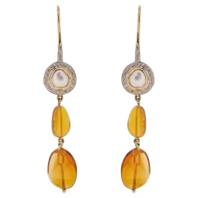 Pre-owned Jade Jagger Opal, Pearl And Diamond Drop Earrings In 18k Yellow Gold
