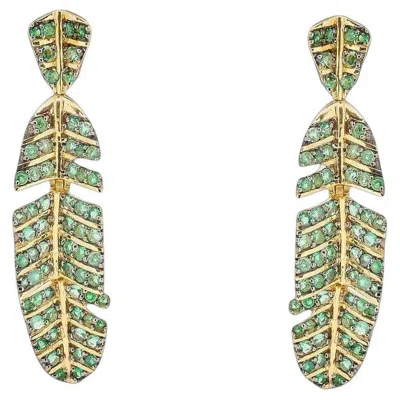 Pre-owned Jade Jagger Small Emerald Leaf Earrings In 18k Yellow Gold