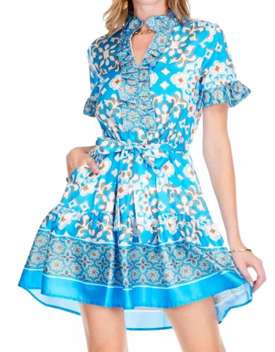Jade Kaleidoscope Ruffle Trim Dress In Blue/green/white In Multi