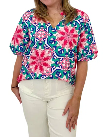 Jade Kay Puff Sleeve Top In Multi