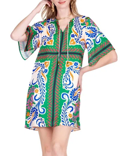 Jade Kimono Tunic Mini Dress In Artistic Scarf In Multi