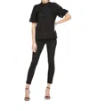Jade Lace Puff Sleeve Top In Black In Black