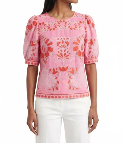 Jade Lace Puff Sleeve Top In Pink Petal In Multi