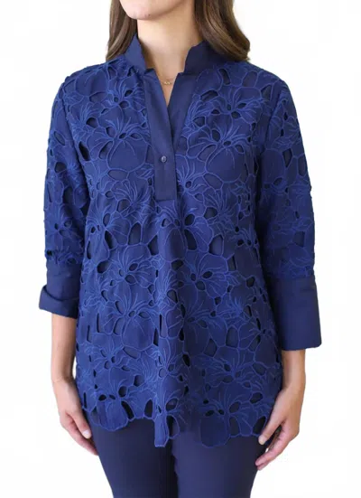 Jade Lace Tunic Top In Navy In Blue