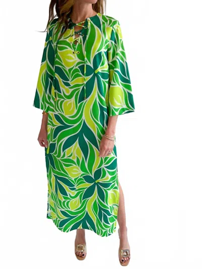 Jade Lace Up Maxi Dress In Bold Vines In Green