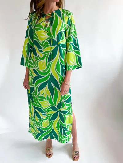 Jade Lace Up Maxi Dress In Bold Vines In Multi