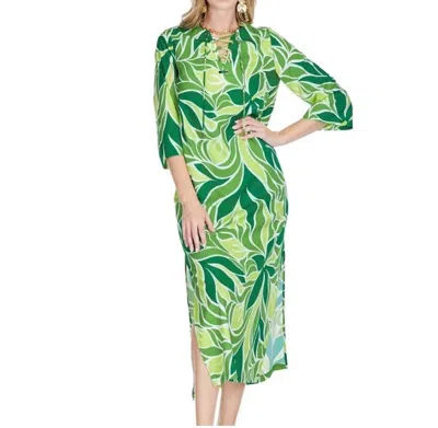 Jade Lace Up Maxi Dress In Bold Vines In Green