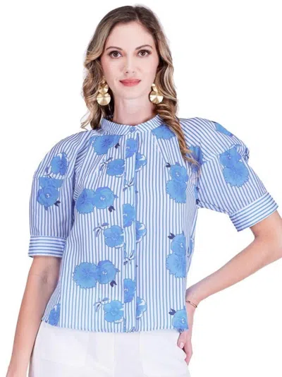 Jade Lantern Sleeve Shirt In Bluebell Stripe