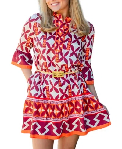 Jade Lattice Border Mini Dress In Multi