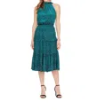 Jade Melody Tam Cinch Waist Halter Dress In Teal Burnout In Multi