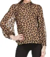 Jade Melody Tam Cinched Neck Blouse In Cheetalicious In Multi