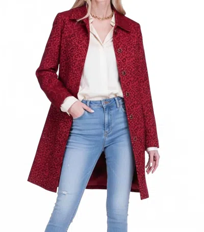 Jade Melody Tam Collar Fitted Coat In Cheetah Brocade In Red