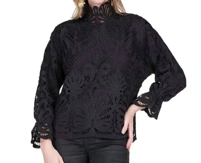 Jade Melody Tam Mock Neck Lace Blouse In Black