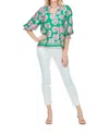 Jade Melody Tam Peasant Top In Floating Border In Multi