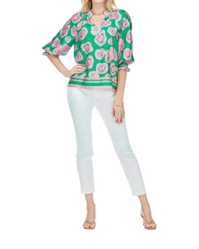 Jade Melody Tam Peasant Top In Floating Border In Multi